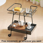 2 Tier Side Table with Wheels End Tables with Storage Shelf Storage Cart with Glass Top Small Coffee Table for Home Solid Construction