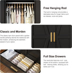 COFaR 71 Farmhouse Metal Wardrobe Closet with Hanging Rod, 2 Barn Doors, Adjustable Shelves, Steel Armoire with Drawer for Home, Bedroom Black