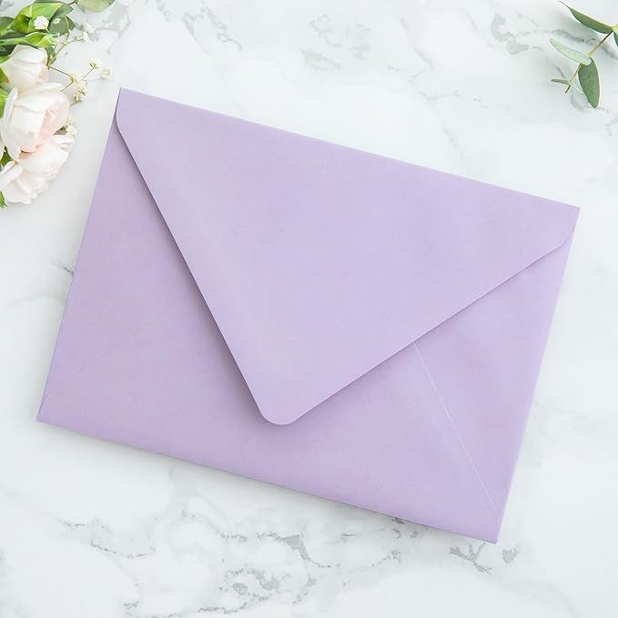 PONATIA 50PCS A7 Euro Flap Envelopes, 5.25 x 7.25'' Lilac Flowers Liner Envelopes for 5x7 Weddings Invitations, Photos, Postcards, Greeting Cards, Christmas Gift Cards, Acrylic Mailing