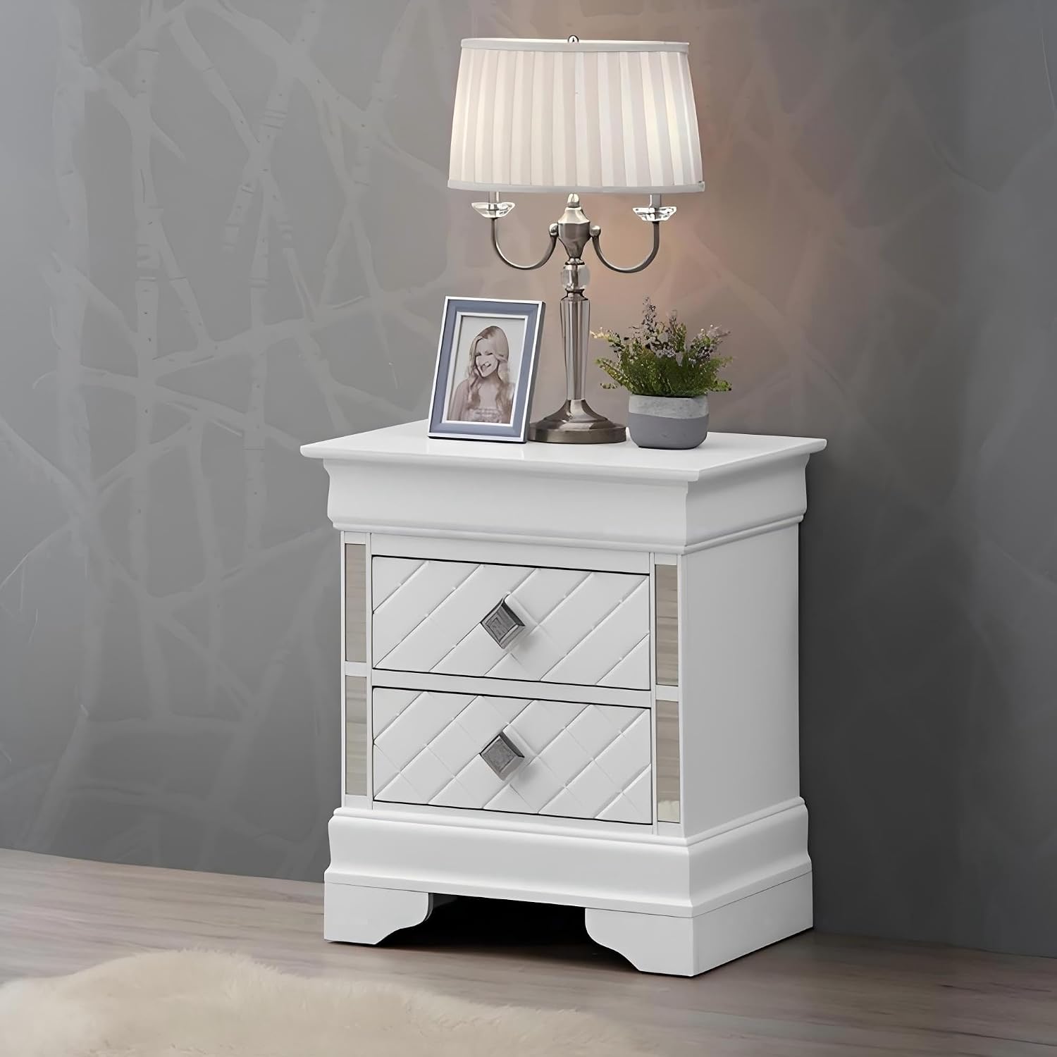 Sophisticated Silver Champagne Nightstand,for Small Spaces