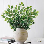 24PCS Ficus Leaves Artificial Branches - 24" Faux Ficus Greenery Tree Branches - Fake Leaves Sprays for DIY Arch Wedding Wall Decor - Green & White