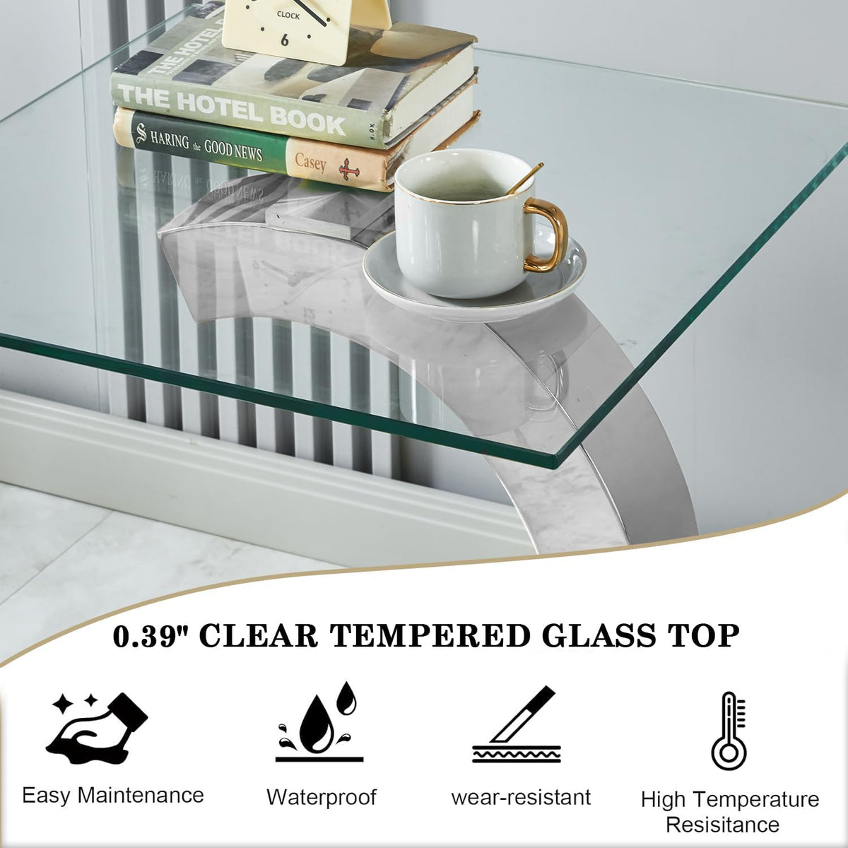 Modern Glass End Table Small Silver Side Table with Gorgeous Stainless Steel Base Square Glass Nightstand End Table Small Bedside Table Couch Sofa Table for Living Room Bedroom