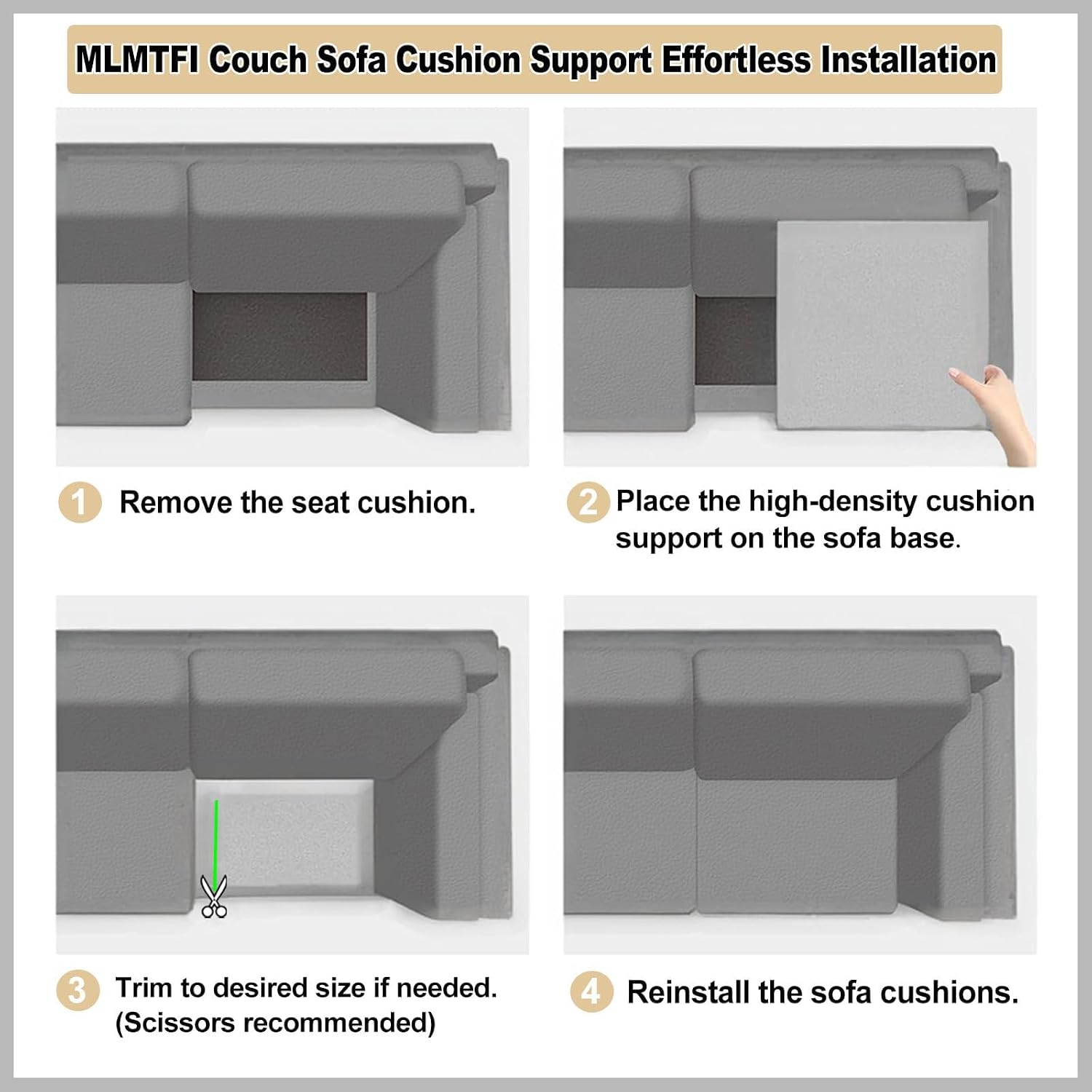 Couch Cushion Support for Sagging Seat, 22"x22"x2.4" Couch Support for sofa | 3 PCS 45D High-Density Curved Foam Sofa Cushion Support for Couches and Sofas, Couch Inserts Saggy Couch