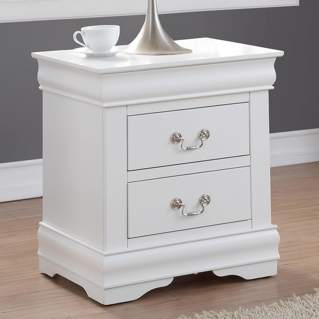Knocbel Traditional Nightstand End Tables Side Table with 2 Drawers and Metal Handles for Bedroom Living Room Entryway, Fully Assembled, 21" W x 15" D x 24" H White