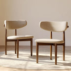 POVISON Modern Dining Room Chairs Set of 6, Armless Cotton Linen Dining Chair Set with Sackcloth Cushions and Dark Walnut-Coloured Ash Wood, Pre-Assembled Design (Beige)