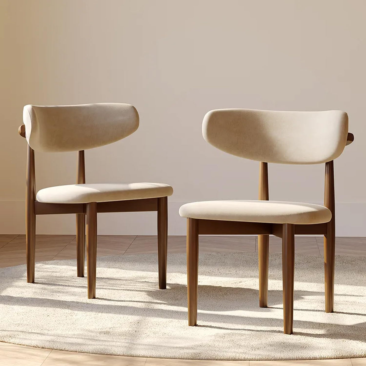 POVISON Modern Dining Room Chairs Set of 6, Armless Cotton Linen Dining Chair Set with Sackcloth Cushions and Dark Walnut-Coloured Ash Wood, Pre-Assembled Design (Beige)