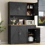 71" Pantry Cabinet,Kitchen Pantry Storage Cabine with Power Outlet,Farmhouse Kitchen Hutch Pantry Cabinet, Tall Hutch with Adjustable Shelf & Door,Food Pantry Storage for Dining Room,Kitchen (Black)