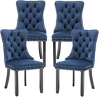 Mid Century Modern Dining Chair Set of 4 Velvet Upholstered Dining Accent Chair Farmhouse Dining Chairs with High Back and Nailhead Trim for Kitchen, Living Room, Bedroom (Blue)