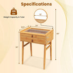 COSTWAY Bamboo Vanity Desk with Adjustable Round Mirror and 2 Drawers | Makeup Vanity Set w/ Tabletop Storage Compartment & Tempered Glass Tabletop, Small Bedroom Dressing Table for Adult Teens