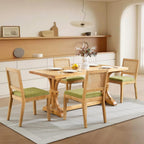 SoarFlash Kitchen French Dining Chairs Set of 4, Vintage Dining Chairs with Rattan Backrest, Wooden Framehouse Chairs for Living Room, Restaurant, Green
