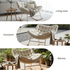 Oversized Papasan Rocking Chair with Thickened Cushion, Heavy-Duty Cozy Egg Chair, Large Comfy Lounge Chair for Reading, Relaxing & Bedroom Living Room, White