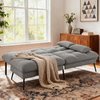 COMHOMA 72″ Convertible Futon Sofa Bed, Adjustable Backrest, Grey | Breathable Fabric Futon Couch with Pillows,Multi-angle Ergonomic Reclining,Space-saving Sleeper Sofa for Living Room