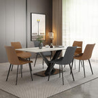 Dining Chairs Set of 2, Modern PU Leather Dining Room Chair with Sturdy Metal Legs, Upholstered Faux Leather Cushion Seat Dinner Chairs Accent Side Chairs for Indoor Kitchen Living Room,Brown