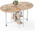 Mondeer Mobile Folding Dining Table, Drop Leaf Table with 2 Open Storage Shelves, Round Edged Design, Small Spaces Dining Room Kitchen (Oak and White) (55 inch)