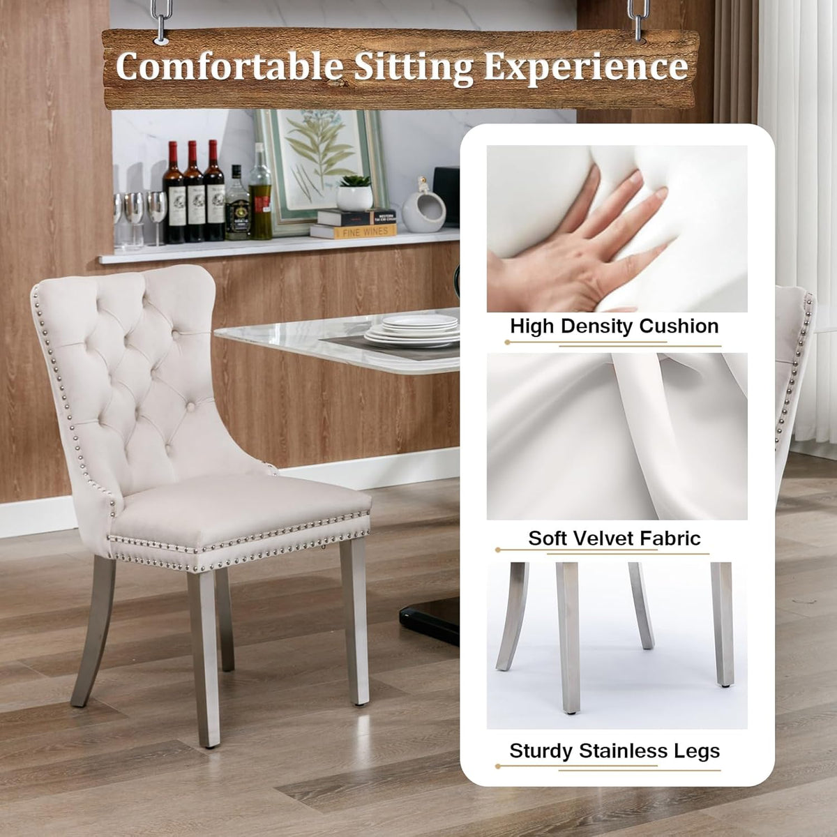 7-Piece Extendable Dining Table Set for 6-8 People 63-78 Inch Kitchen Table Set with 6 Beige Upholstered Chairs Modern White Faux Marble Rectangular Dining Room Table Set for Kitchen Apartment