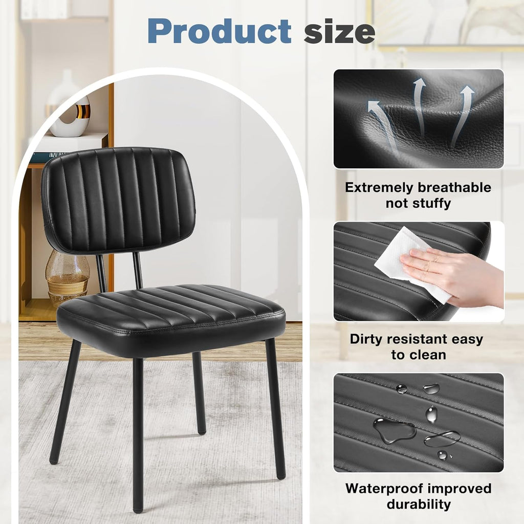 DUMOS Dining Chairs Set of 6, Upholstered Mid-Century PU Leather Accent Chair with Backrest and Metal Legs for Kitchen, Dining Room, Living Room, Black