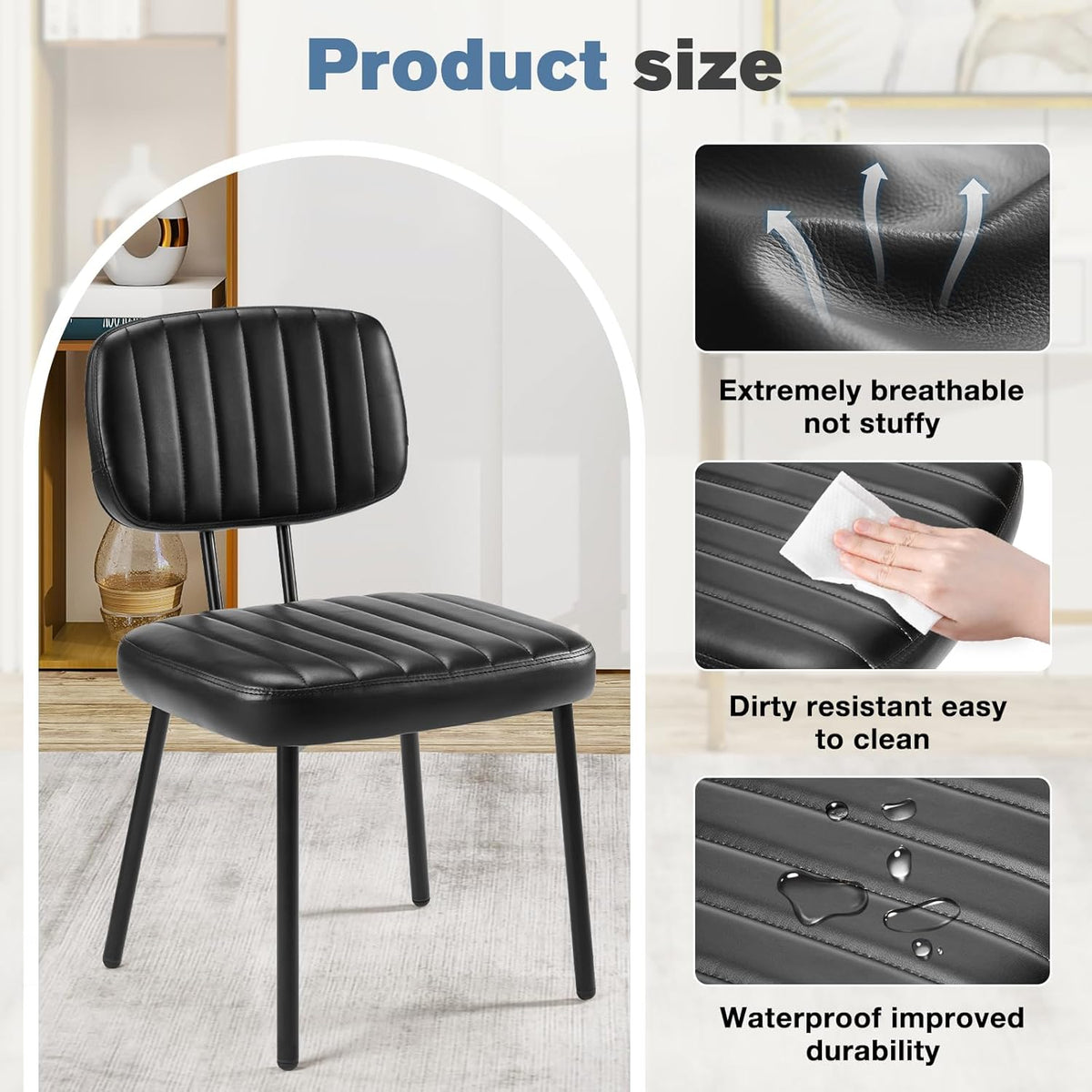 DUMOS Dining Chairs Set of 6, Upholstered Mid-Century PU Leather Accent Chair with Backrest and Metal Legs for Kitchen, Dining Room, Living Room, Black