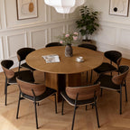 59" Round Wood Dining Table – Mid-Century Modern Kitchen Table with Pedestal Base for 4–8 People, Perfect for Living Room, Dining Room & Kitchen, Walnut Finish