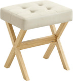 SONGMICS Makeup Stool, Padded Vanity Foot Rest, Solid Wood X Legs | 16.5 x 12.6 x 18.1 Inches, for Bedroom, Closet, Entryway, Summer Sand, MARY Collection ULSF006LF02