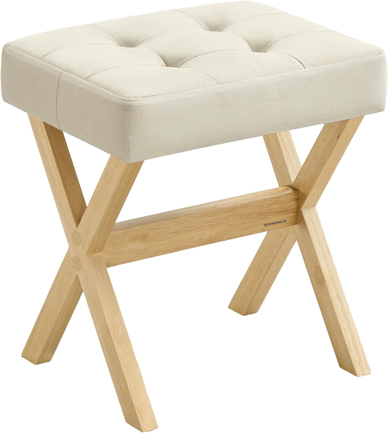 SONGMICS Makeup Stool, Padded Vanity Foot Rest, Solid Wood X Legs | 16.5 x 12.6 x 18.1 Inches, for Bedroom, Closet, Entryway, Summer Sand, MARY Collection ULSF006LF02
