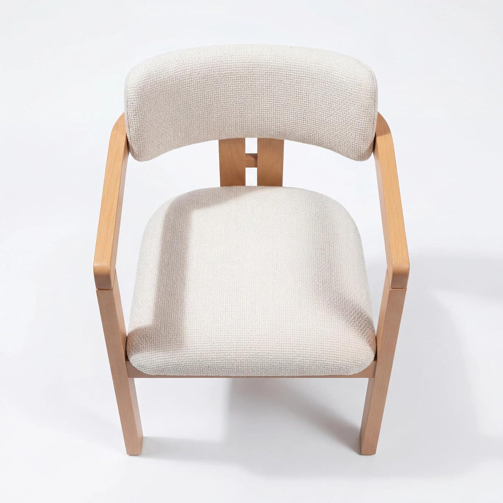MELAGIO Mid-Century Modern Dining Chair – Upholstered Performance Fabric Seat, Solid Walnut Wood Frame, Fully Assembled Accent Chair for Dining Room, Kitchen or Living Space (Cream)