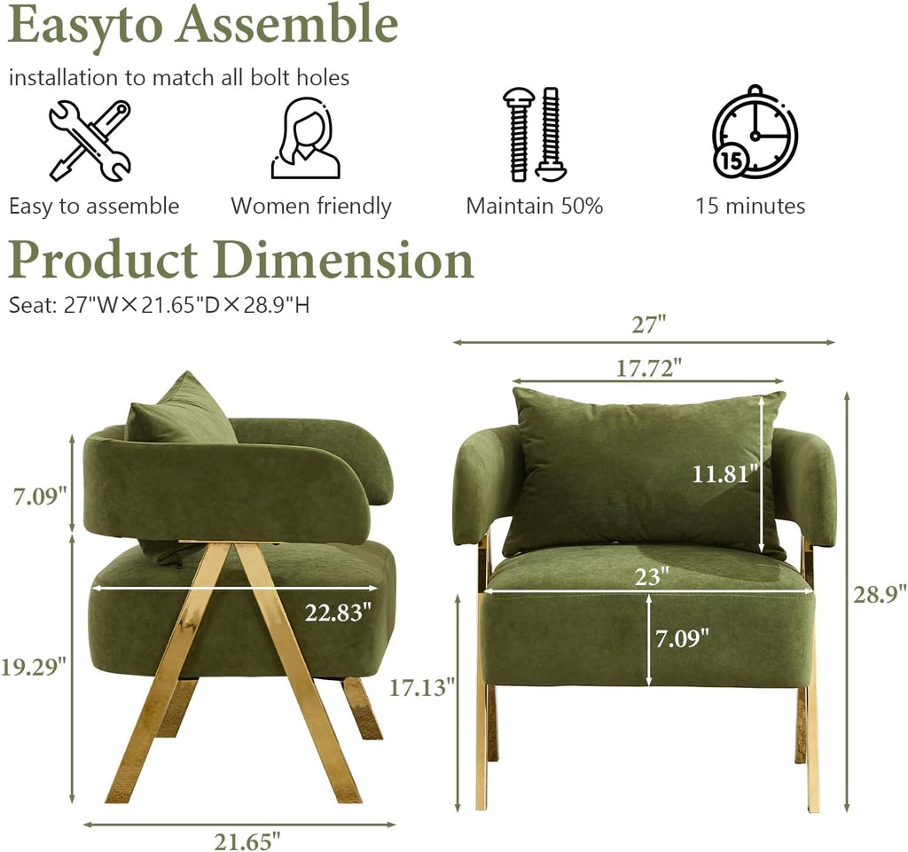 STHOUYN Modern Dining Chairs Set of 4, Upholstered Velvet Dining Room Chairs, Barrel Chairs for Kitchen with Golden Metal Legs, Curved Backrest (Green, 4 PCS)