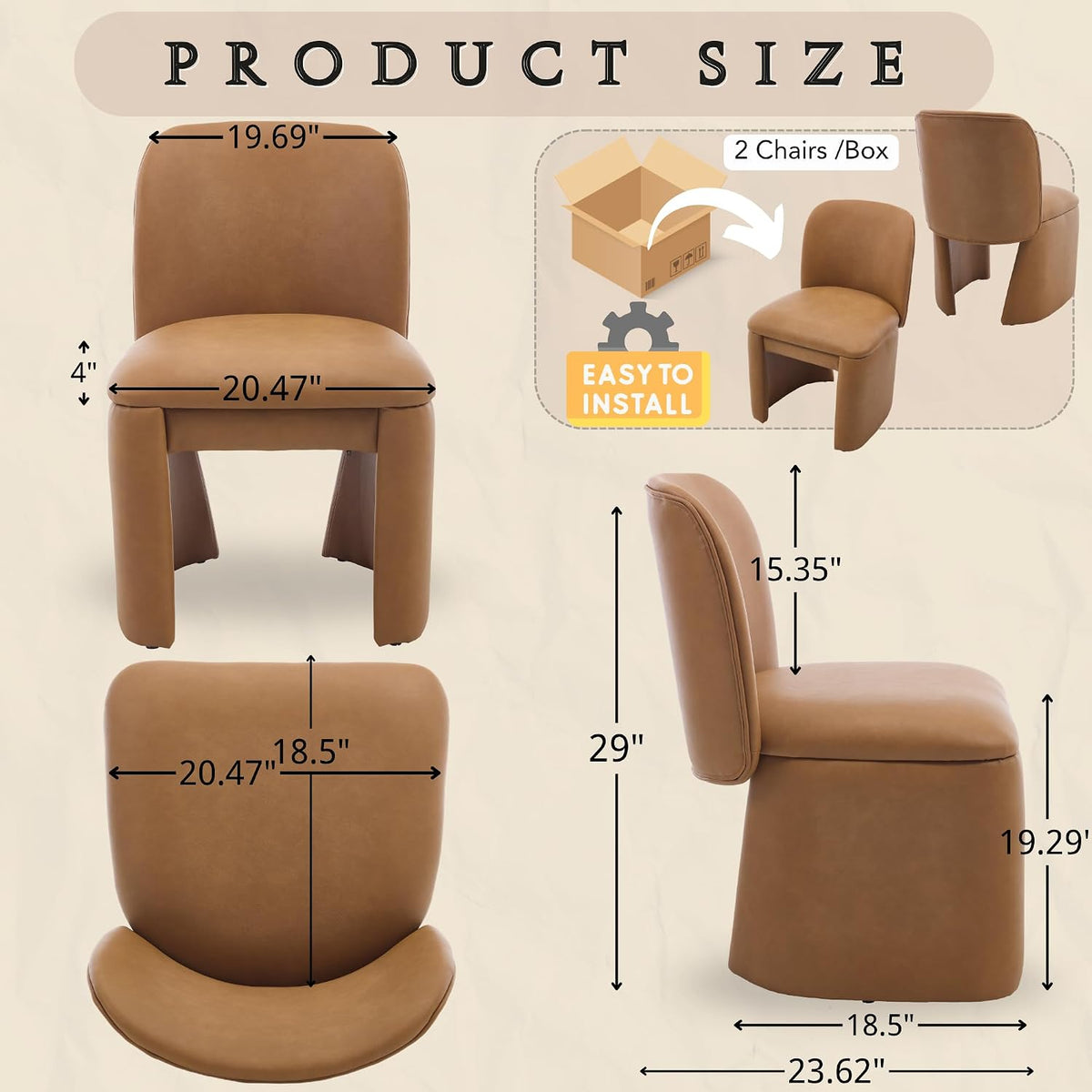 Hyfirm Modern Upholstered Dining Chairs Set of 4, Faux Leather Accent Side Dining Chairs Armless Kitchen Chairs with Curved Back Parsons Chairs for Kitchen Dining Room Living Room, Brown