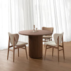 Modern Round Pedestal Dining Table with Solid Wood Base, 35'' Fluted Walnut Table for Kitchen or Small Dining Space