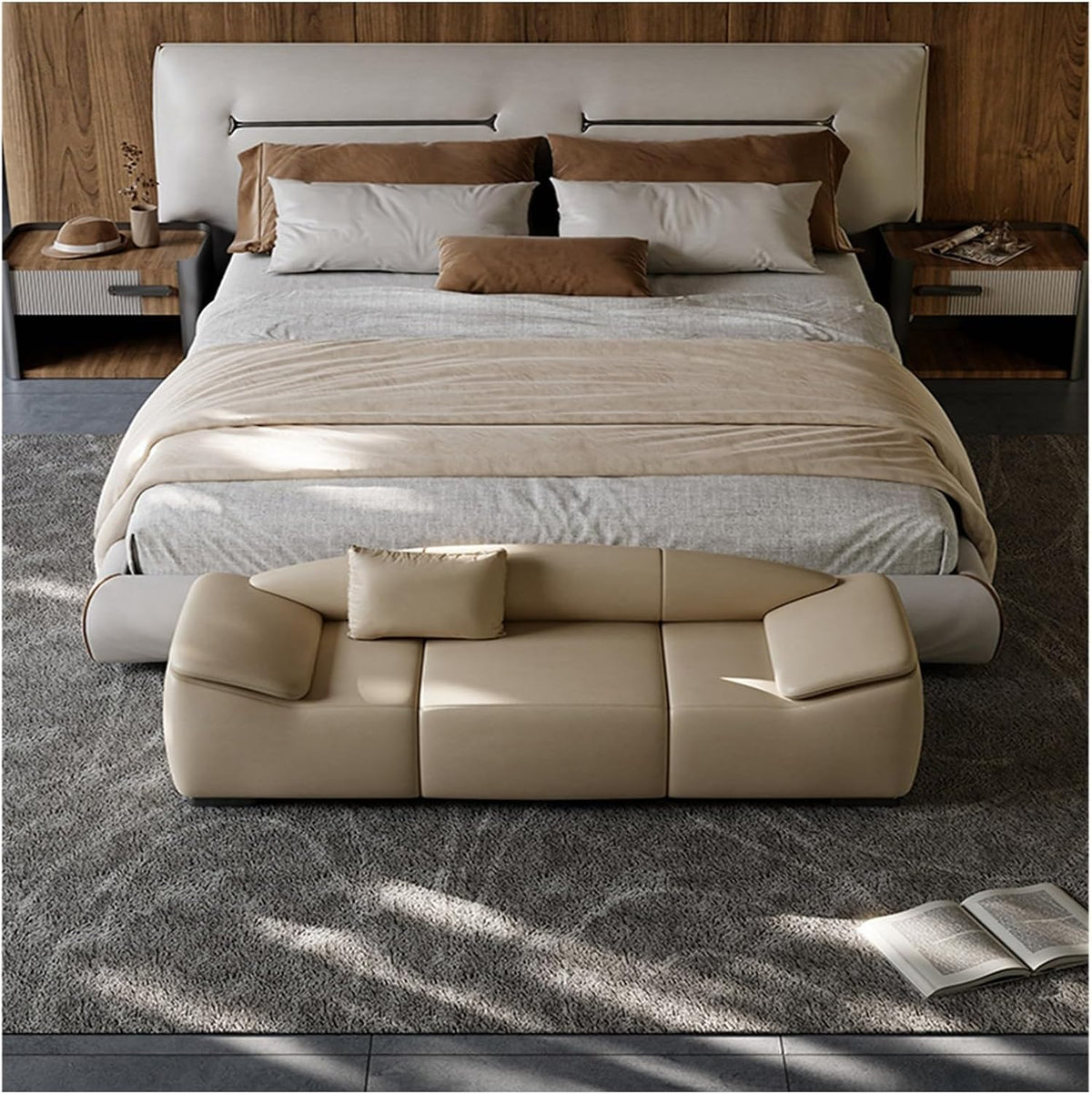 Modern Upholstered Bench for Living Room or End of Bed Use，Upholstered Long with Cushion Arms, Footstool for for Entryway, Bedroom, Front Door Entryway(Gris,180 * 50 * 54cm)