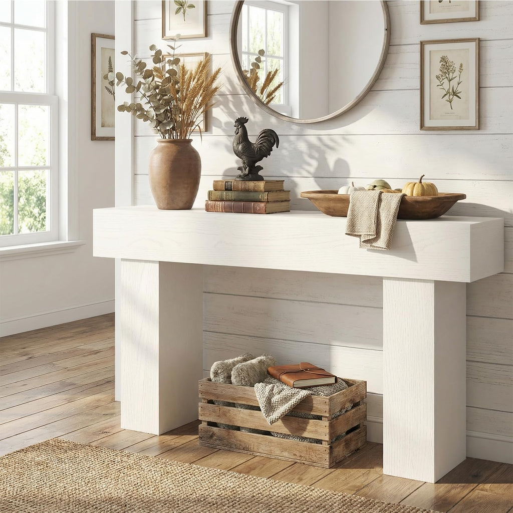 63 Inch Long Console Table for Entryway, Farmhouse Wood Sofa Table Behind Couch Table, Narrow Entryway Table for Living Room, Entrance, Hallway, Foyer, Rectangular Entry Way Table, Easy Assembly