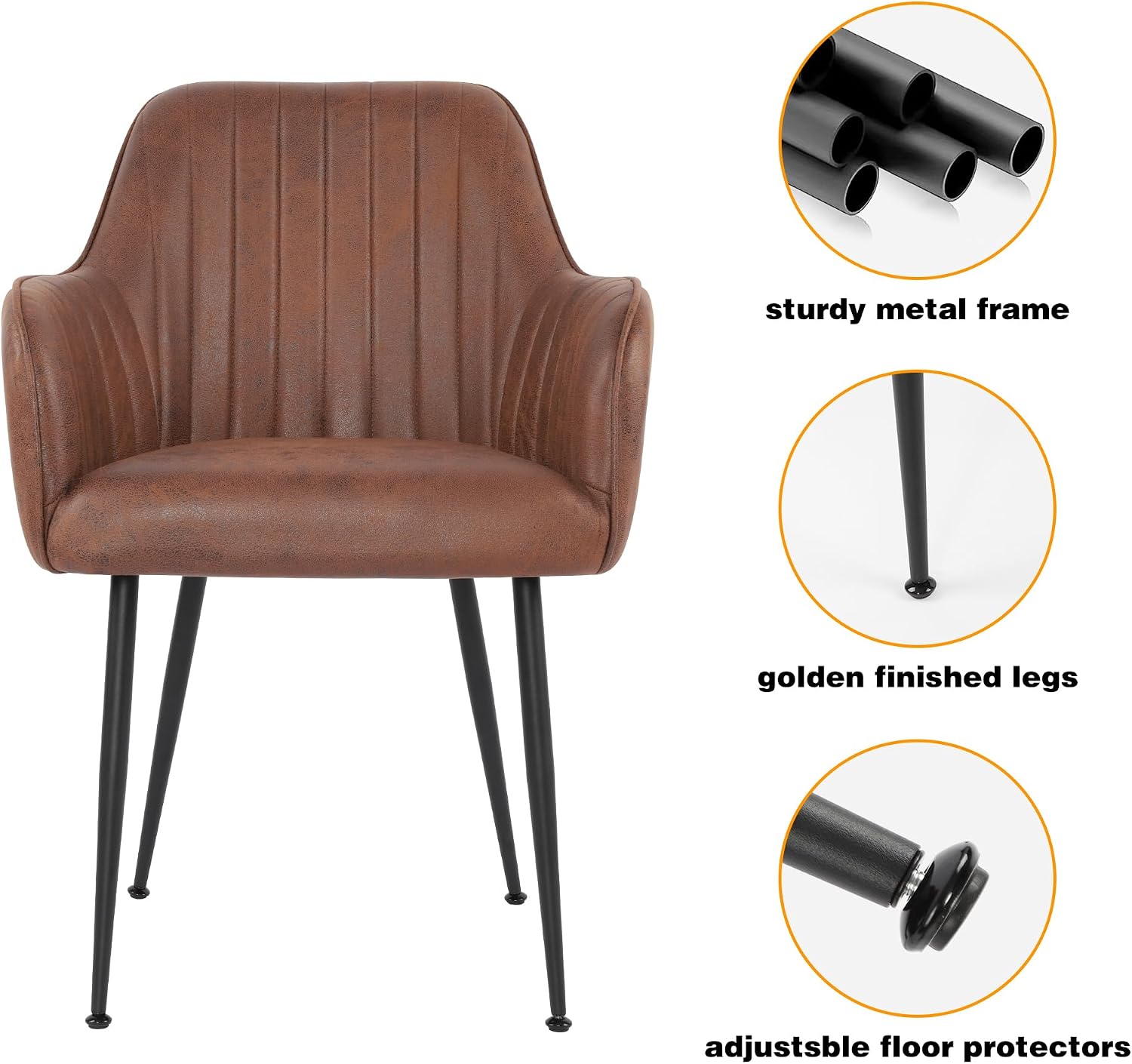 Set of 4 Dinning Chairs, Upholstered Accent Chairs with Black Finished Metal Plating Legs for Living Room Chairs, Brown