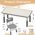 Kids Table and Chairs Set Height Adjustable Table and 6 Chairs for Toddlers | 120*60 cm Graffiti Table | Non-slip Caps | Ergonomic Chair | Rounded Corners | Suitable for Daycare, Classrooms, Home