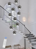 10-Light LED Staircase Black Chandelier Crystal Ceiling Lights Large Chandeliers for High Ceilings, Entryway Modern Lighting Fixture Villas and Stairs