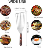 MSY BIGSUNNY Heavy Duty Fish Turner, Stainless Steel Slotted Turner with Pakkawood Handle, 4X13 Inches
