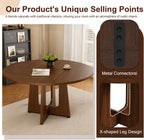 47" Round Dining Table Set for 4-6, Farmhouse Kitchen Table & 4 Beige Upholstered Fabric Chairs with MDF Tabletop and Base, Space-Saving Round Dinner Table Set for Small Apartments, Walnut