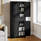 Gizoon 71'' Kitchen Pantry Storage Cabinet, Freestanding Pantry Organizers and Storage Cabinet with 4 Doors and 4 Adjustable Shelves, Tall Cabinet with Large Drawer for Kitchen, Living Room, Bathroom