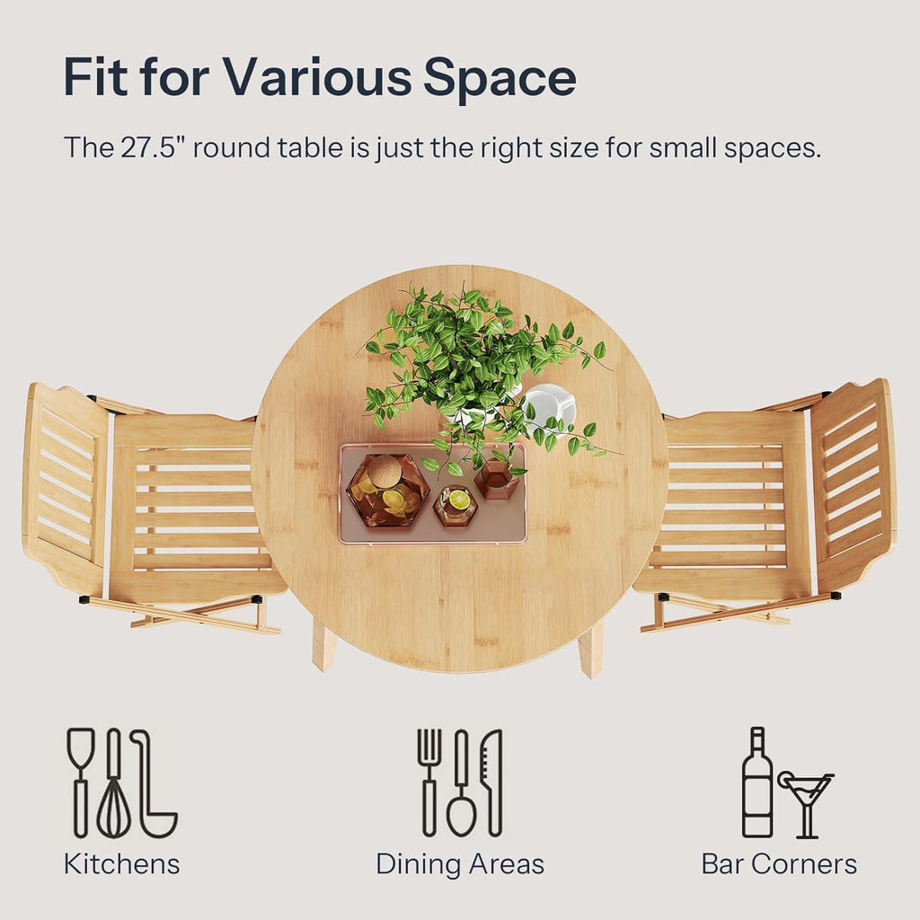 HOOBRO Bamboo Dining Table, Round Dining Table for 2, 27.5" Kitchen Table for Small Space, Writing Table, Easy to Assemble, for Dining Room, Living Room, Office, Kitchen, Apartment, Natural YL71CZ01G1