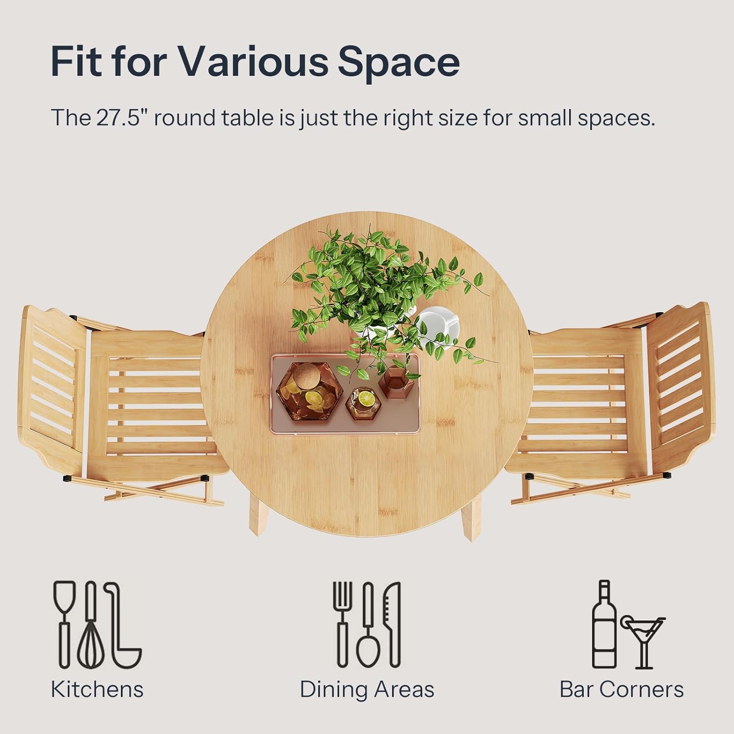 HOOBRO Bamboo Dining Table, Round Dining Table for 2, 27.5" Kitchen Table for Small Space, Writing Table, Easy to Assemble, for Dining Room, Living Room, Office, Kitchen, Apartment, Natural YL71CZ01G1