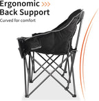 Fully Padded Folding Double Camping Chairs,Comfy Oversized Loveseat Lawn Chair w/Wine Glass Holder,Cup Holder,Heavy Duty Outdoor Portable Camp Couch Support 600 Lbs,Black