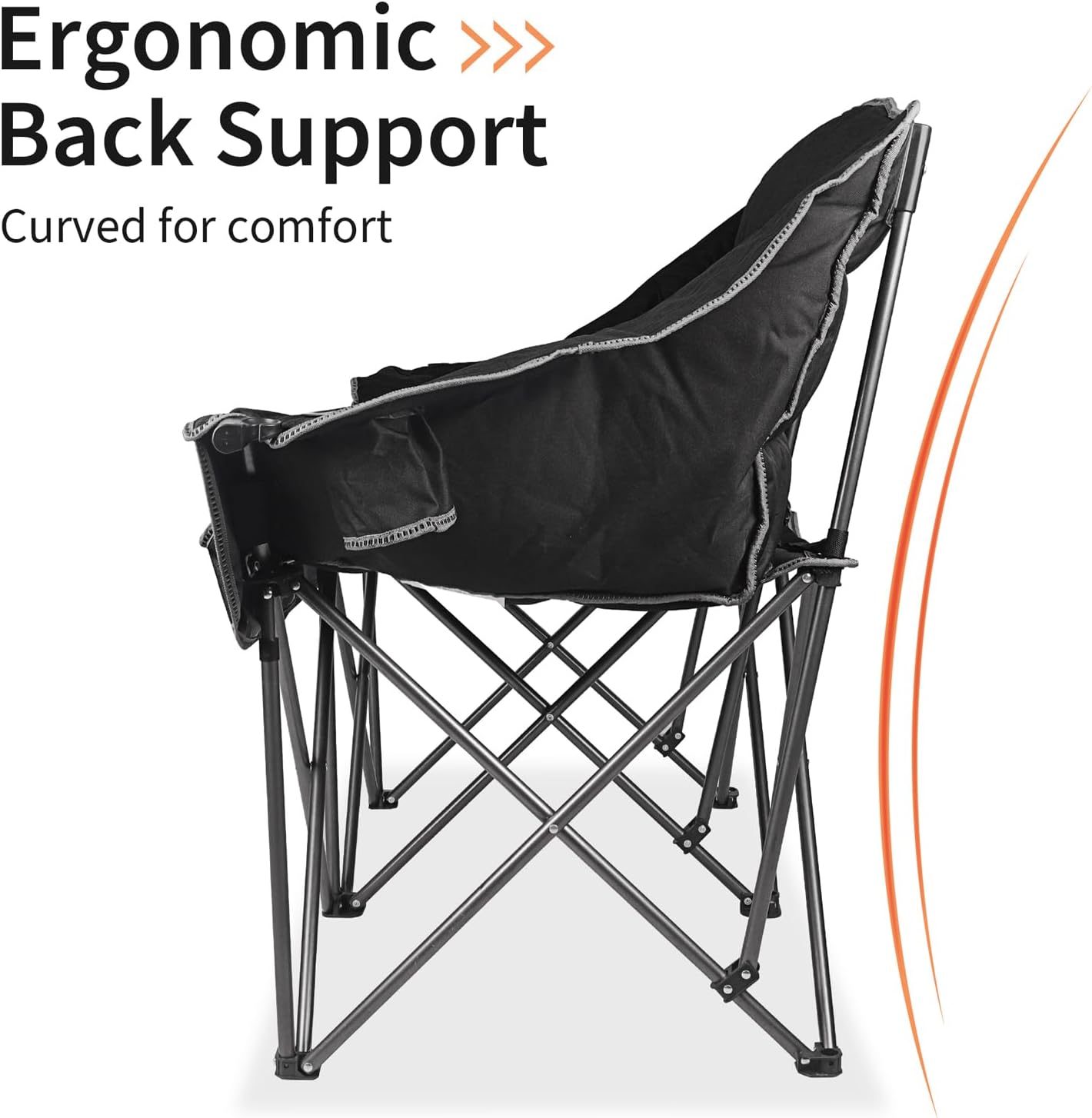 Fully Padded Folding Double Camping Chairs,Comfy Oversized Loveseat Lawn Chair w/Wine Glass Holder,Cup Holder,Heavy Duty Outdoor Portable Camp Couch Support 600 Lbs,Black