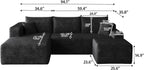JINGLING 25.6 Inch Plush Corduroy Ottoman, Modular Sectional Foot Rest for Living Room, Upholstered Cloud Ottoman for Couch in a Box, Compressed Memory Foam, No Assembly Require, Black