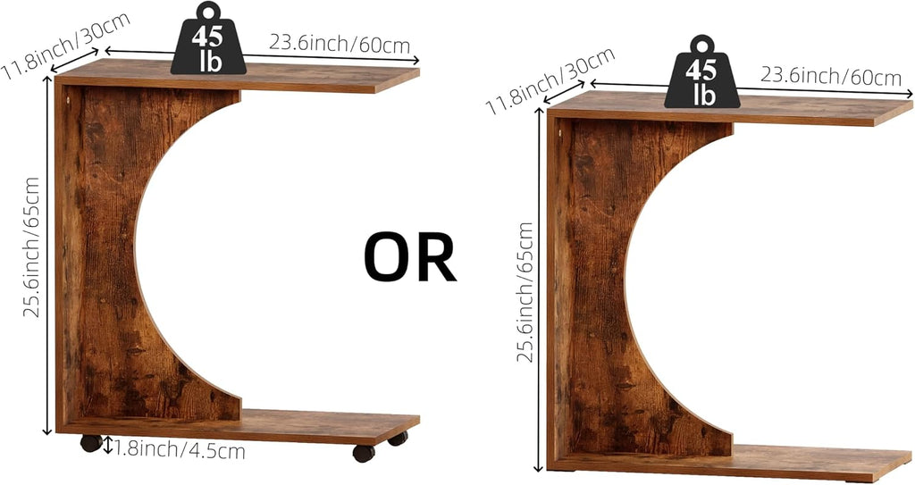 C Table end Table,Rolling Side Table with Wheels,Couch Tables That Slide Under，C Shaped Sofa Tray for Living Room, Bedroom,Chair, 2 PCS