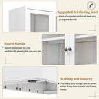 Kitchen Pantry Cabinet, 72" H Storage Cabinet with Glass Doors and Adjustable Shelves, Spacious Cupboard with Round Handles, Metal Kitchen Cabinet for Dining Room, Living Room, White