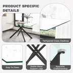 51.18" W Glass Dining Table Set for 4, Modern Rectangular Glass Kitchen Table with Black Metal Legs, 4 PU Leather Chairs with Black Legs, for Dining Room, Home -Dark Grey