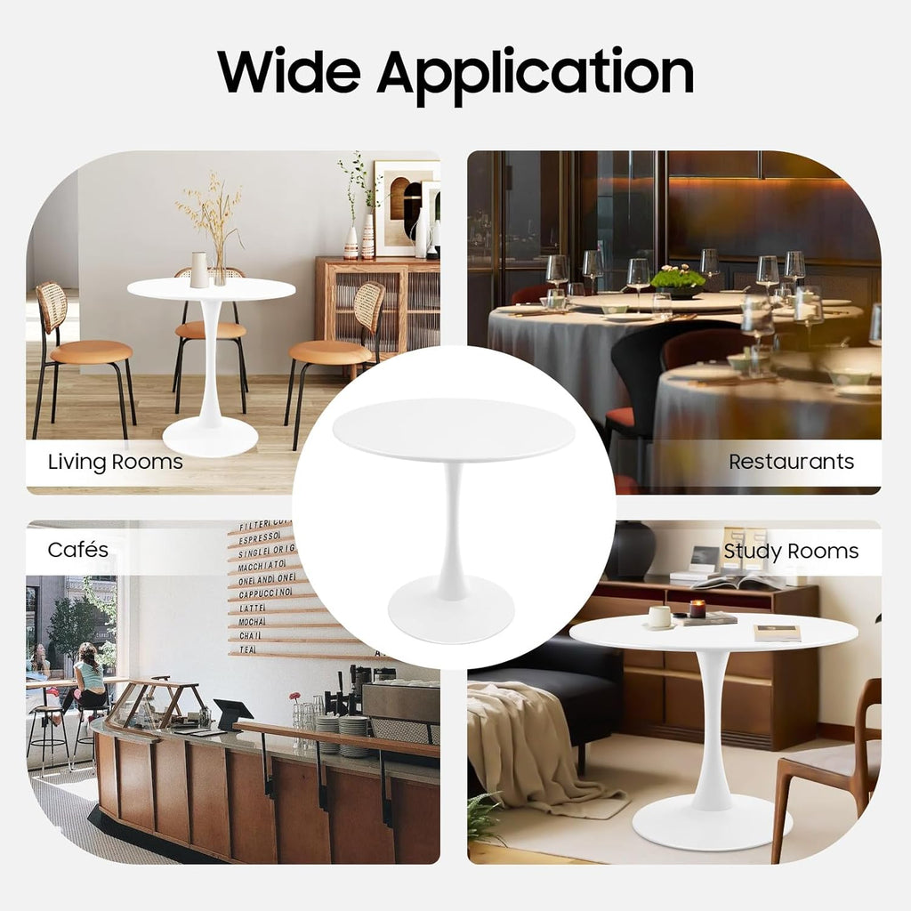 31.5 Inch Round Dining Table for 3 Person, Modern Minimalist Space-Saving Circle Dinner Table with Sturdy Metal Legs, Compact Kitchen & Dining Room Furniture
