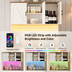 ELYKEN 71" Kitchen Pantry Cabinet with Charging Station & LED Lights, Tall Kitchen Storage Cabinet with Hutch, Farmhouse Pantry with Door Shelf & Pull Out Shelf for Dining Room Kitchen, White