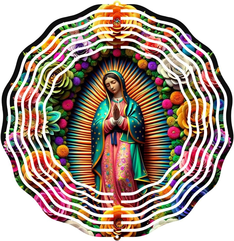 Virgin Mary Wind Spinner, Metal Wind Spinners Outdoor/Indoor,Virgin Mary Hanging Garden Decor for Outside, Stainless Wind Spinners for Yard and Garden 10 inch 3D (25.76X25 CM)