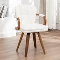 Swivel Dining Chairs Mid Century Modern White Faux Leather Upholstered Kitchen Chairs with Bentwood Frame Armrests Side Chairs,Comfortable Ergonomic Wood Accent Chair No Wheels,1PCS