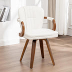 Swivel Dining Chairs Mid Century Modern White Faux Leather Upholstered Kitchen Chairs with Bentwood Frame Armrests Side Chairs,Comfortable Ergonomic Wood Accent Chair No Wheels,1PCS