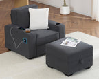 AMERLIFE Upholstered Storage Ottoman Footrest, Charcoal Grey | Storage Ottoman Footrest, Hidden Storage Compartment, Soft Upholstered Comfort